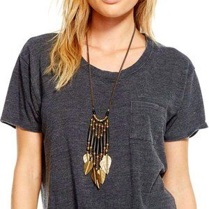 CHASER Triblend Jersey Crew Neck Crop Pocket Tee, M NWT